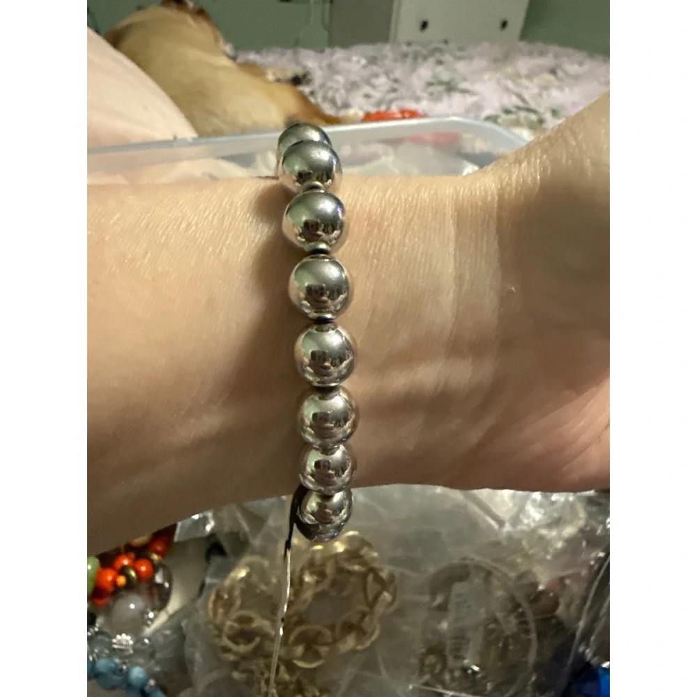 by Gennaro Silver Tone Beaded Stretch Bracelet with Triple Clear Crystals New